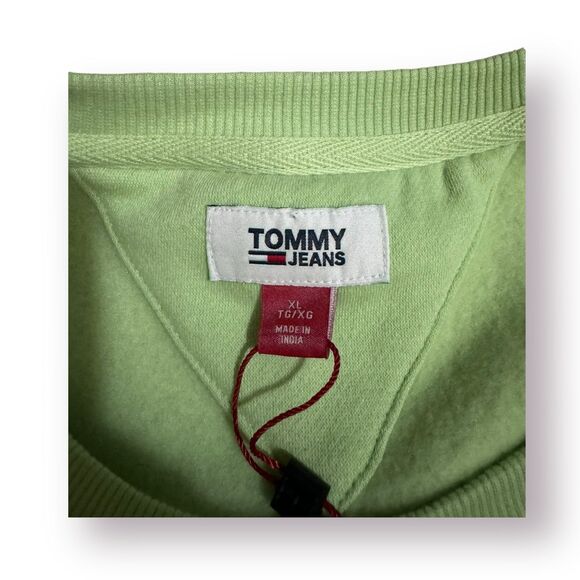 Tommy Jeans Flag Logo Sweartshirt Retro 90s Crew Neck Mint Green‎ Mens Size XL - Picture 4 of 5